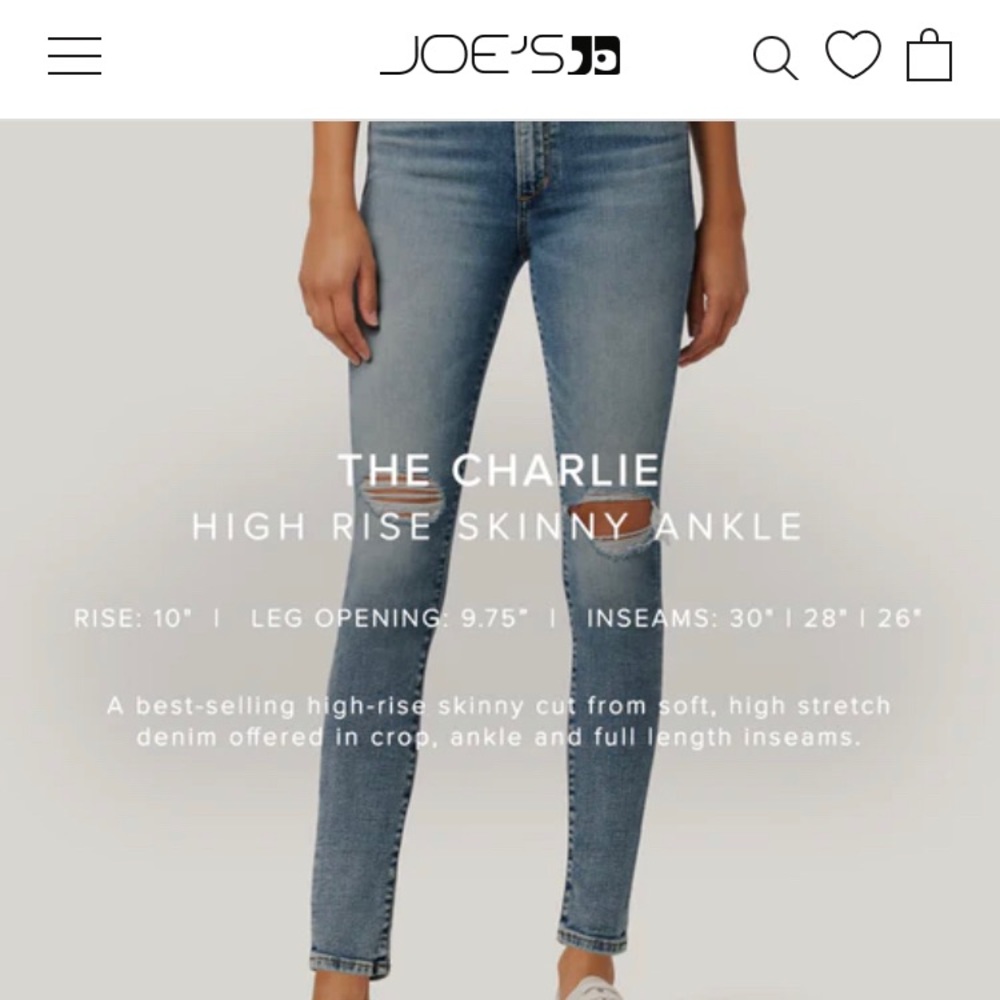 BNWT Joe’s Jeans The Charlie high rise skinny ankle, size 32